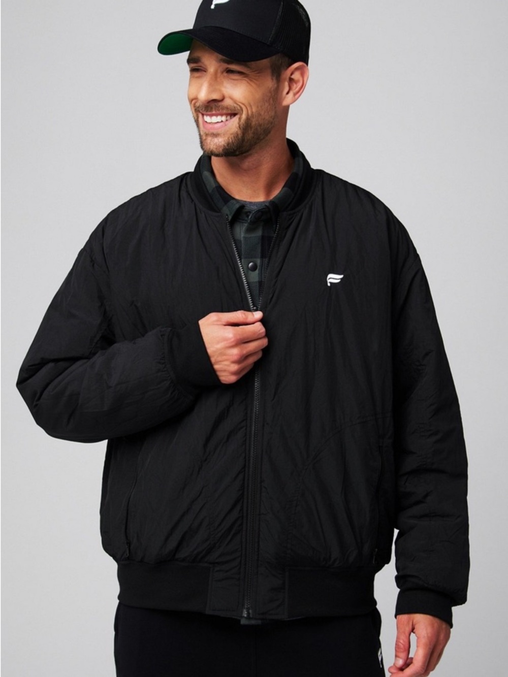 Fabletics Men's The Essential Reversible Bomber Jacket - Black, Large